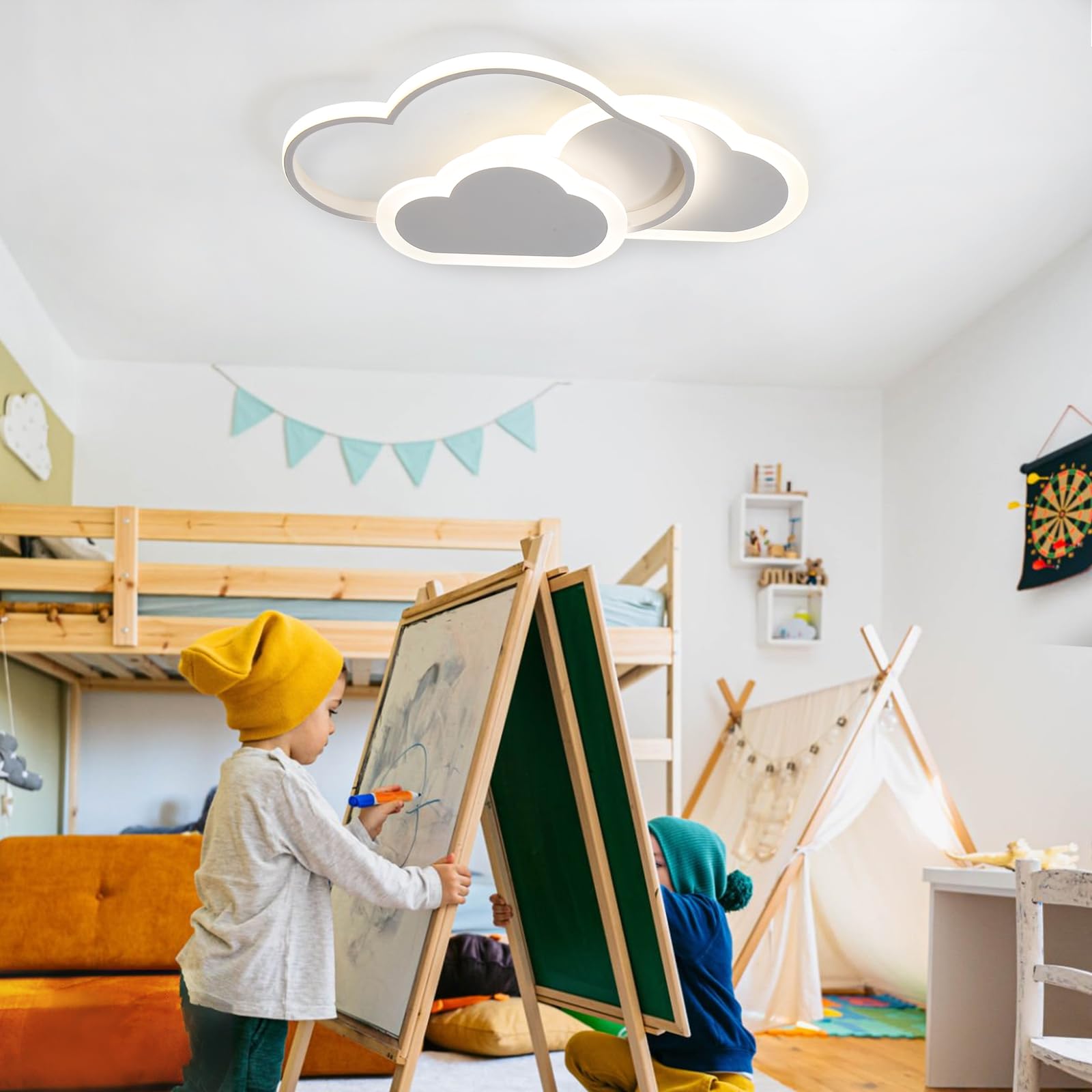 Lámpara de techo LED, lámpara de techo para habitación infantil de 42 W con control remoto, luz de techo LED de nube regulable de 52 cm, 3000-6000 K - 6