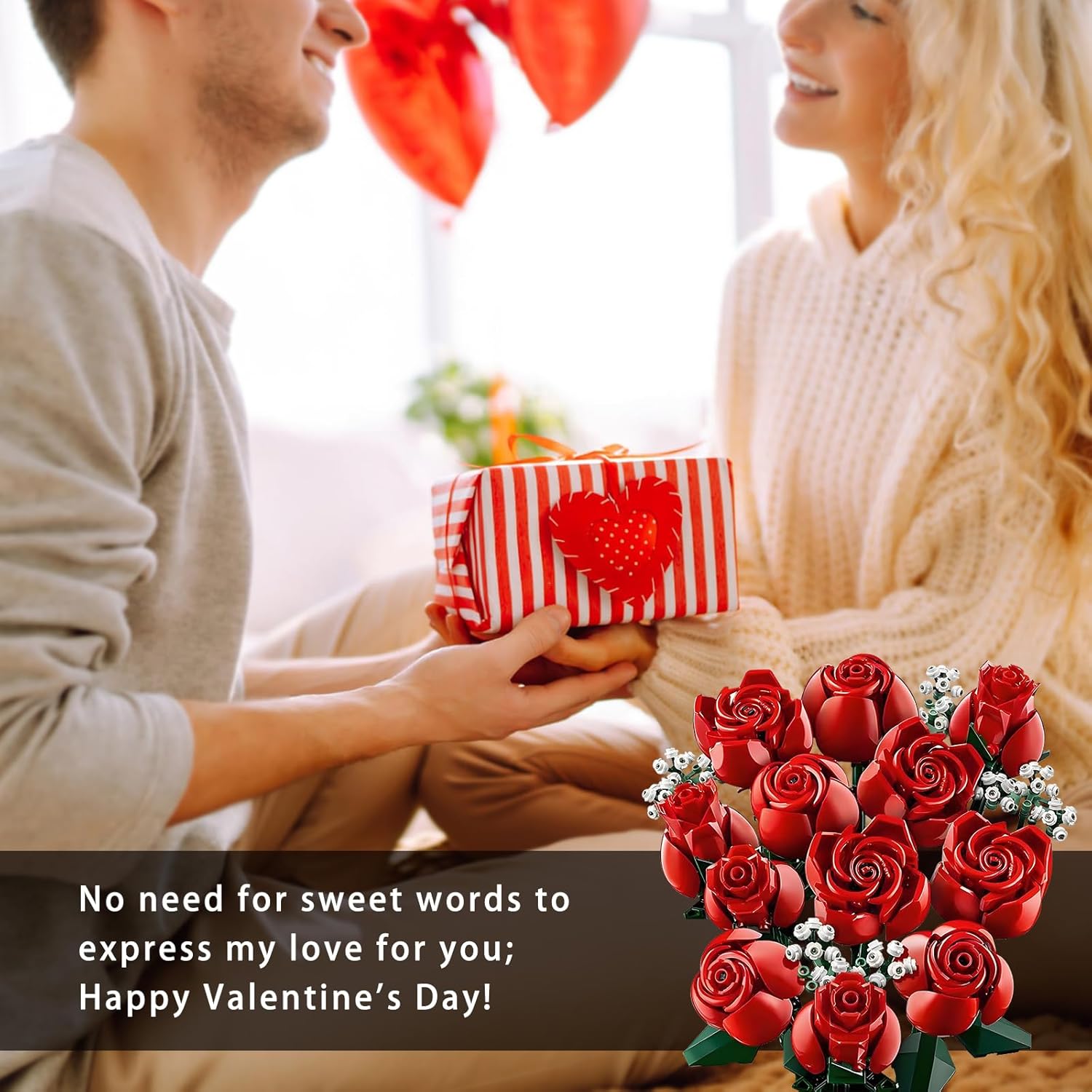 Ensemble de construction de roses rouges artificielles, idéal pour la décoration intérieure, la Saint-Valentin, Thanksgiving. - 6