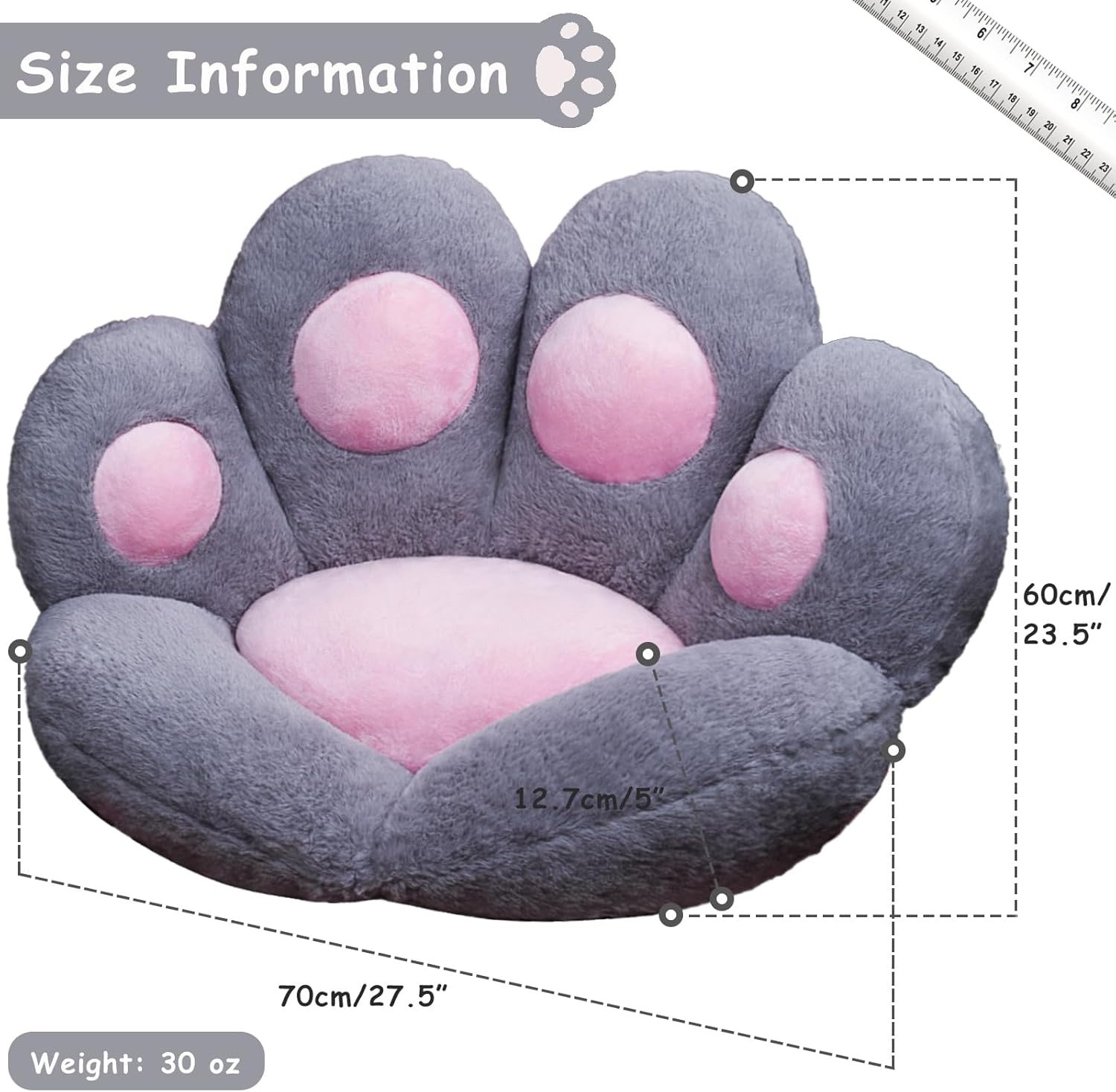 (Gris) 70 x 60 cm, coussin confortable en forme de patte de chat, coussin de chaise de bureau, belle décoration de chambre - 3