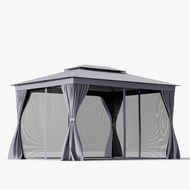 Pergola da giardino esterna 3 x 4 m, gazebo da giardino stabile con telaio in metallo, 8 picchetti, padiglione resistente all'acqua con tetto doppio