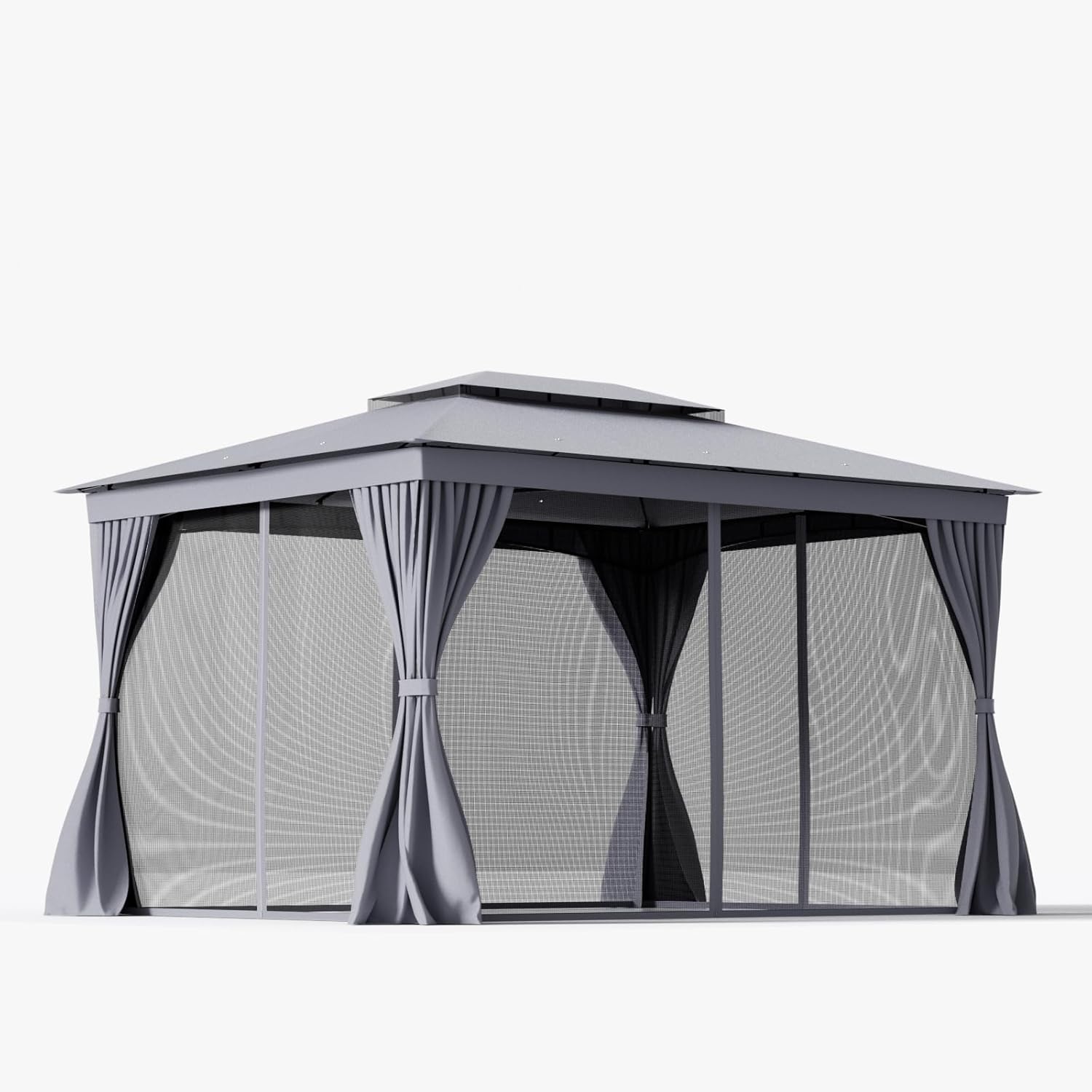 Pergola Ogrodowa 3 x 4 m, Stabilna Altana Ogrodowa z Metalową Ramą, 8 Słupków, Wodoodporny Pawilon z Podwójnym Dachem