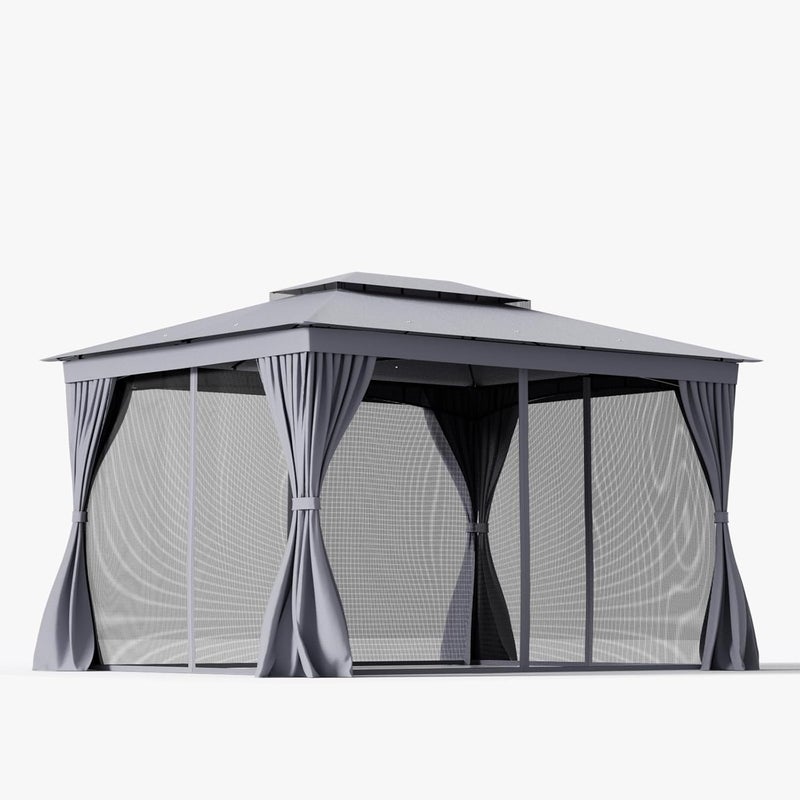 Pergola Ogrodowa 3 x 4 m, Stabilna Altana Ogrodowa z Metalową Ramą, 8 Słupków, Wodoodporny Pawilon z Podwójnym Dachem