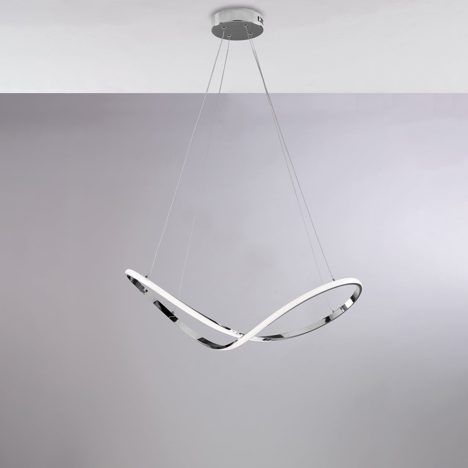 Suspension Infinity en métal chromé, LED intégrée, câbles orientables, design moderne L70x30 cm - 2