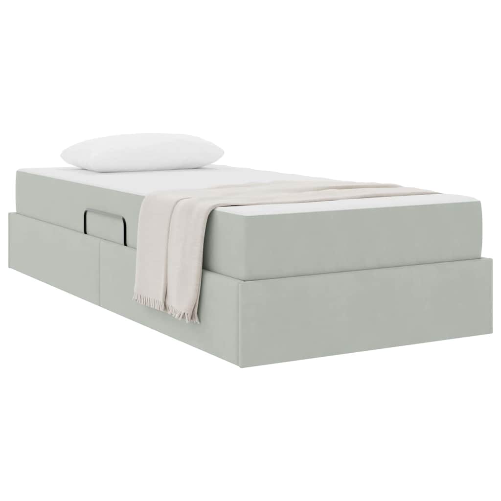 Lit avec rangement et matelas, en velours gris clair, pour la chambre, 90 × 190 cm - 3