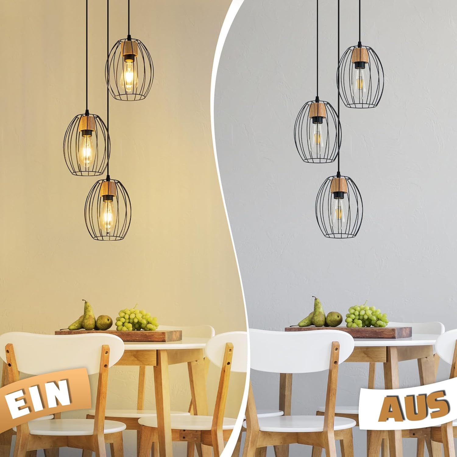 ZMH Czarna metalowa lampa wisząca E27 z 3 lampkami w stylu vintage, regulowana wysokość, żarówka nie jest dołączona - 4