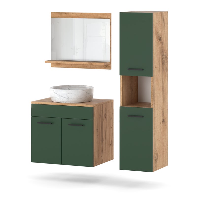 Meble łazienkowe 90cm wiszące zestaw słupek szafka lustro wotan zieleń
