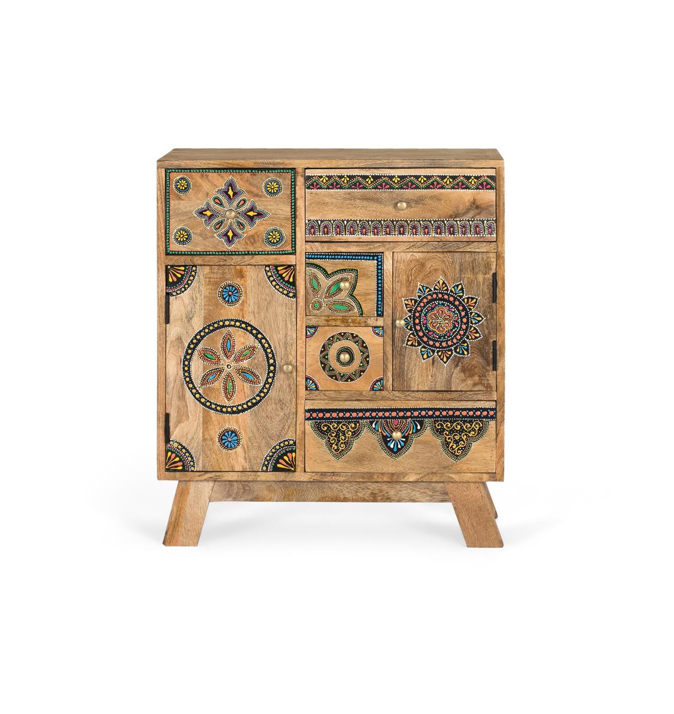 Stolik boczny z drewna mango, płyta MDF, 61 cm, styl boho etniczny, 68x61x33 GYC