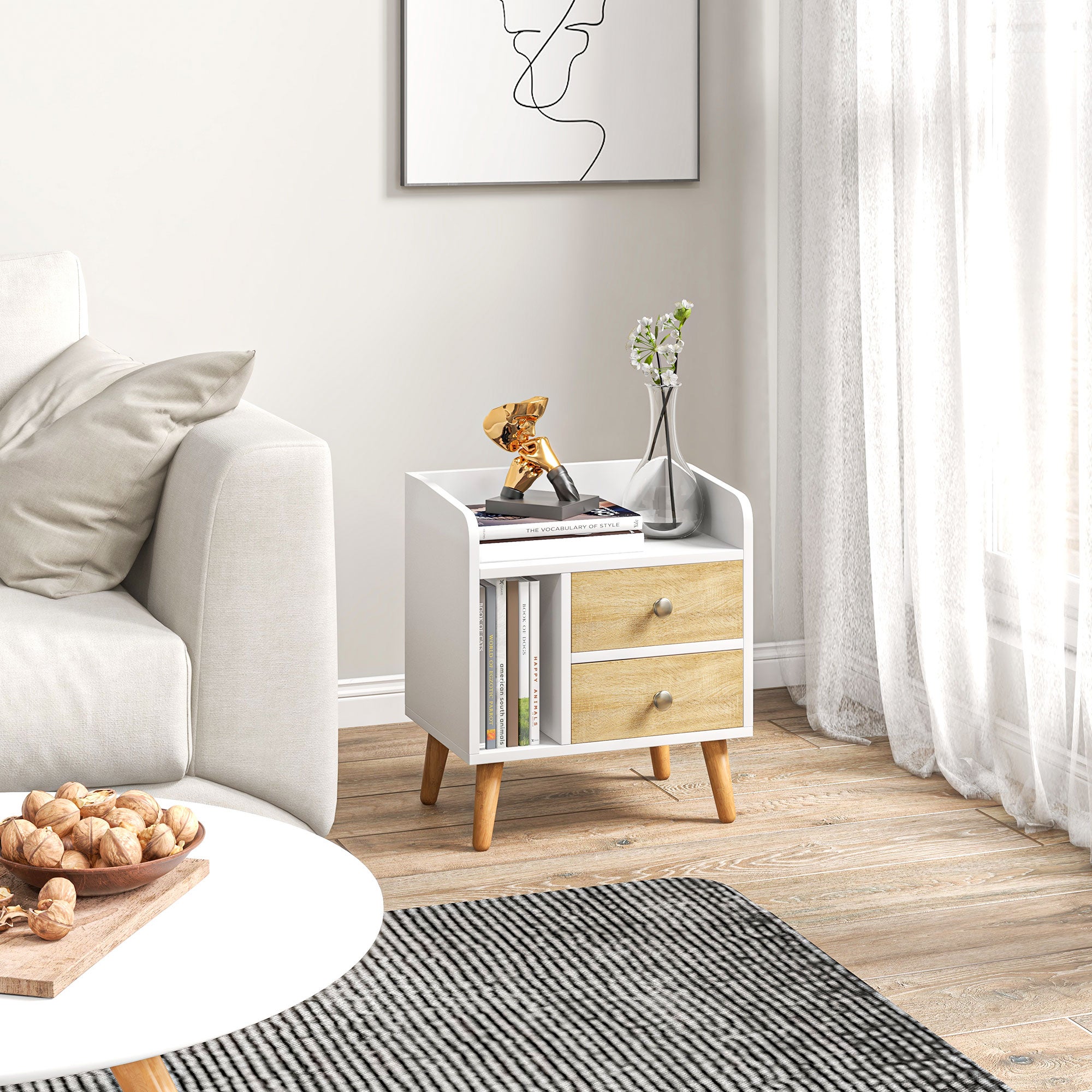 Mesita de noche Homcom blanco 43x30x49 cm tablero de partículas - 3