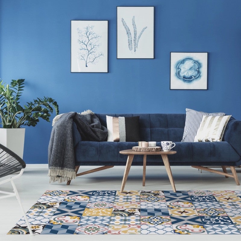 Tapis Triangle Géométrique Bleu Et Jaune - 120x180 cm - Tapis salon et