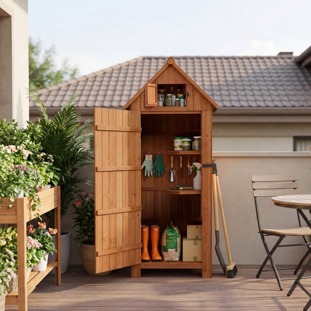 HOMAVO Caseta de Jardín Exterior Madera, Techo A Un Agua Protector UV, 77 × 54.3 × 179 cm, Cobertizo Jardín Exterior para Jardín, Terraza