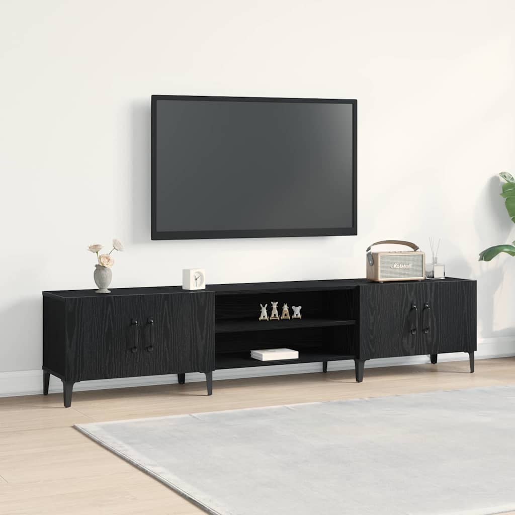 Meuble TV VidaXL Noir Chêne 180 Cm - Bois D'ingénierie, 4 Portes, Design Moderne Pour Salon - 6