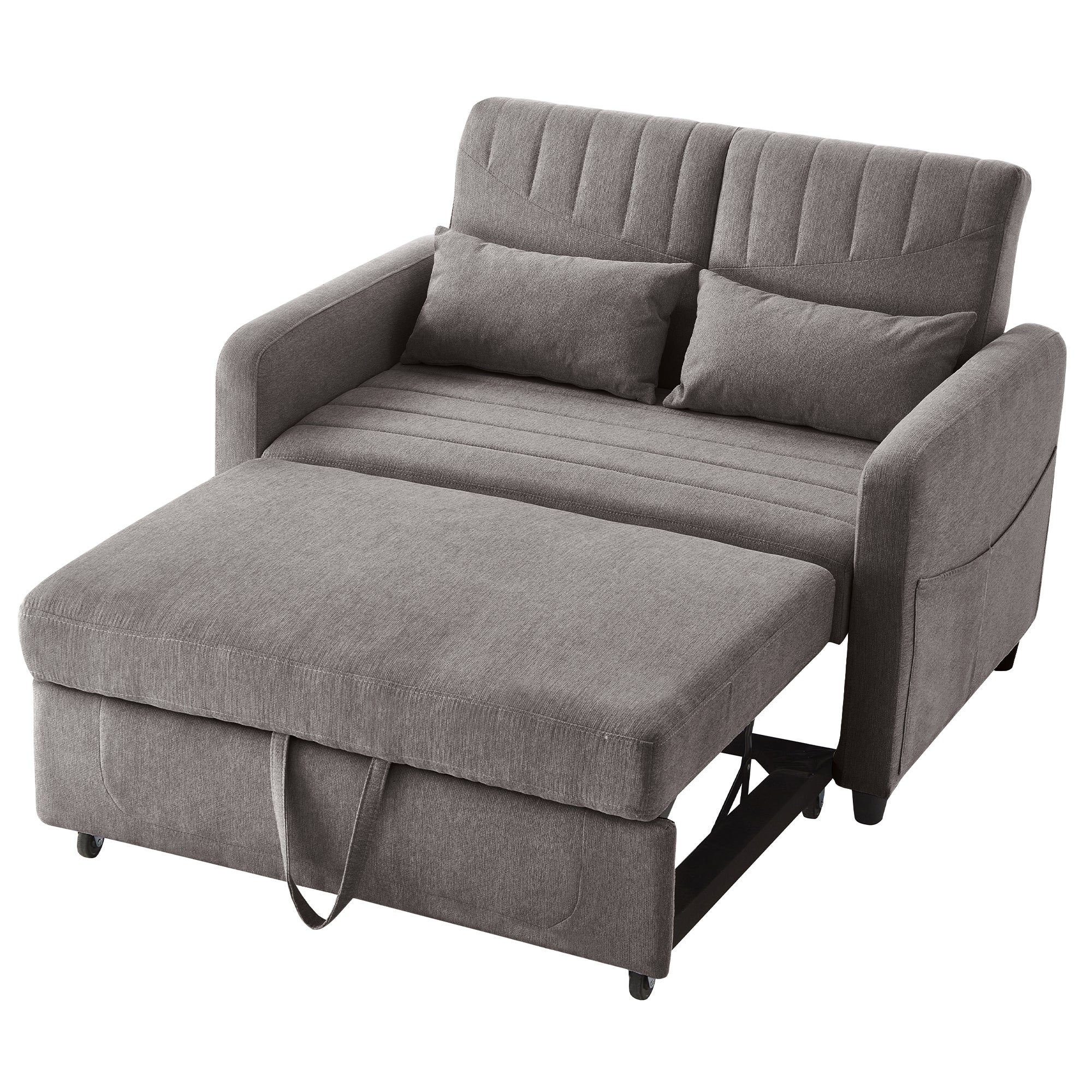 Sofa dwuosobowa z funkcją spania 114 x 77 x 82,5 cm - oparcie regulowane w 3 poziomach - tkanina bawełniano-lniana - szara - 7