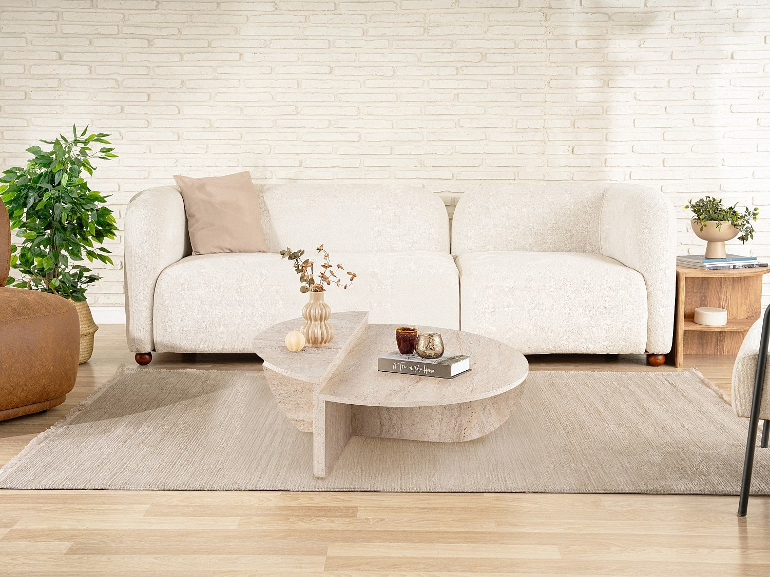 Table basse design Restine L90cm Bois Effet travertin Beige - 6