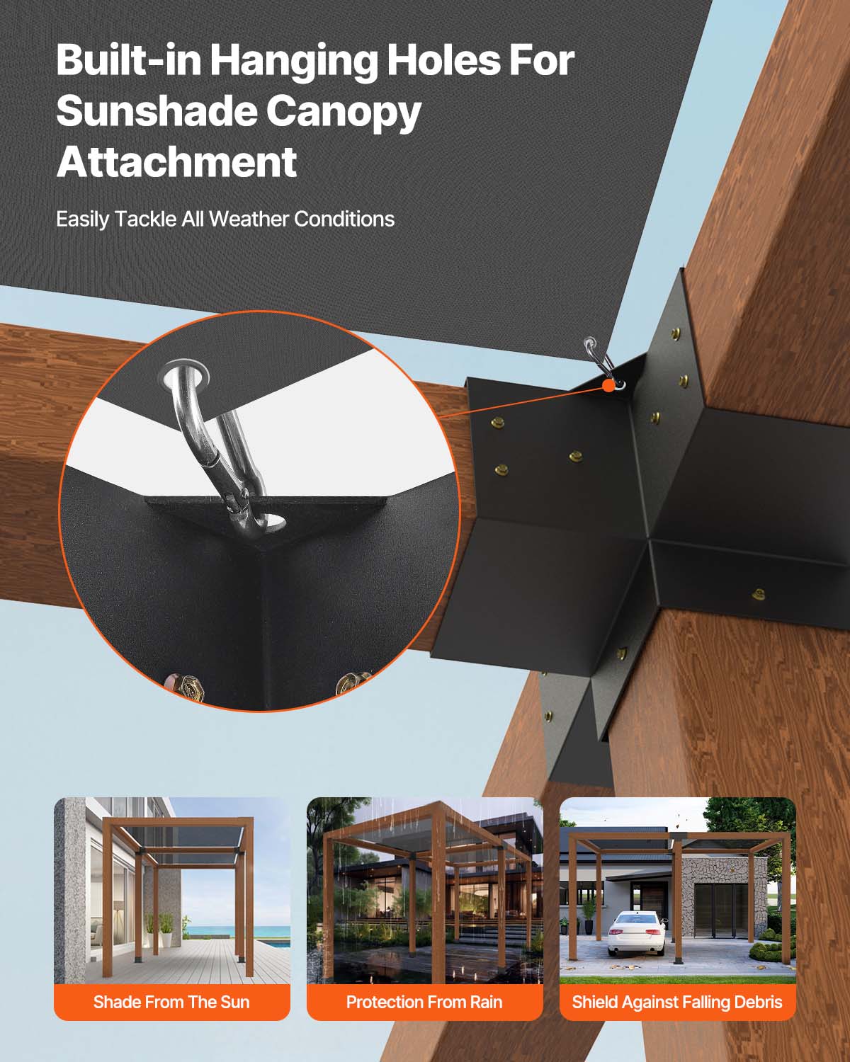 Kit Supports de Pergola VEVOR 4x4 po 10x10 cm Support de Poteau Bois de Menuiserie 2 Supports deAngle a 4 Voies 2 Bases de Poutres Quincaillerie Brico - 5