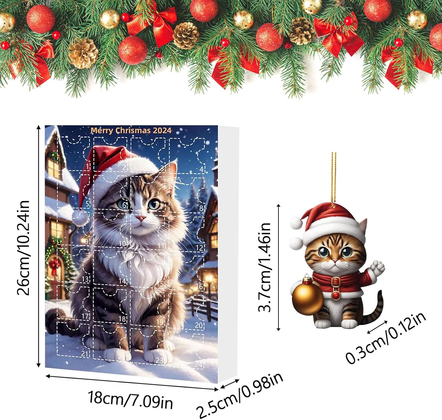 Calendrier de l’Avent 2024 Chat en Acrylique 2D - 24 Jours de Pendentifs pour Amoureux des Chats - Cadeau Original et Décoratif - 2