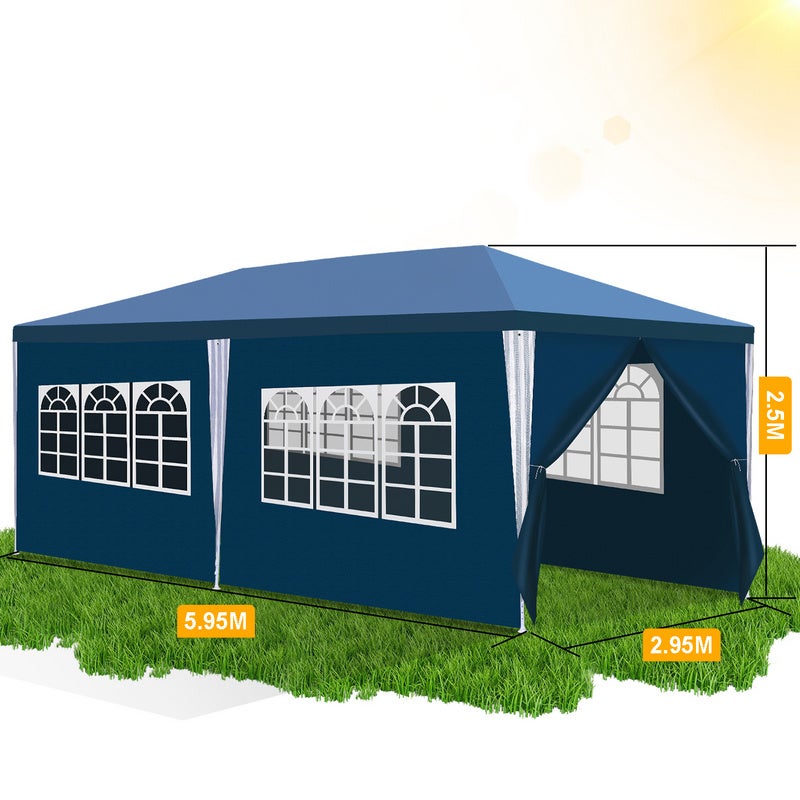 Tente Tonnelle de Grandes réception avec panneaux latéraux amovibles fenêtres Tente Fête Camping chapiteau ou tonnelle Bleue 3x6m - 2