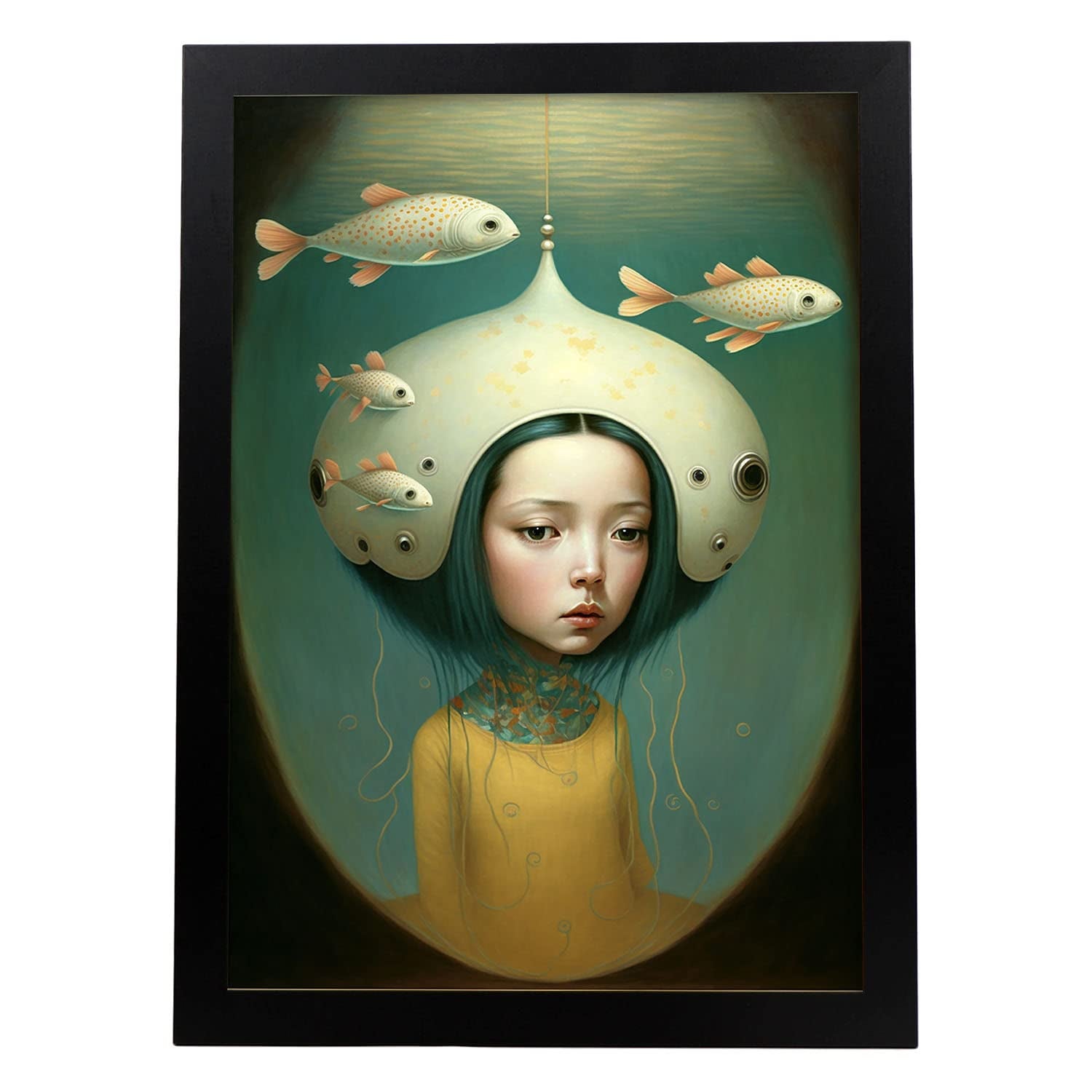 Nacnic poster cabeza de pez en estilo surrealismo cinematográfico ilustraciones y grabados de historieta abstracta y artística para a3 marco negro