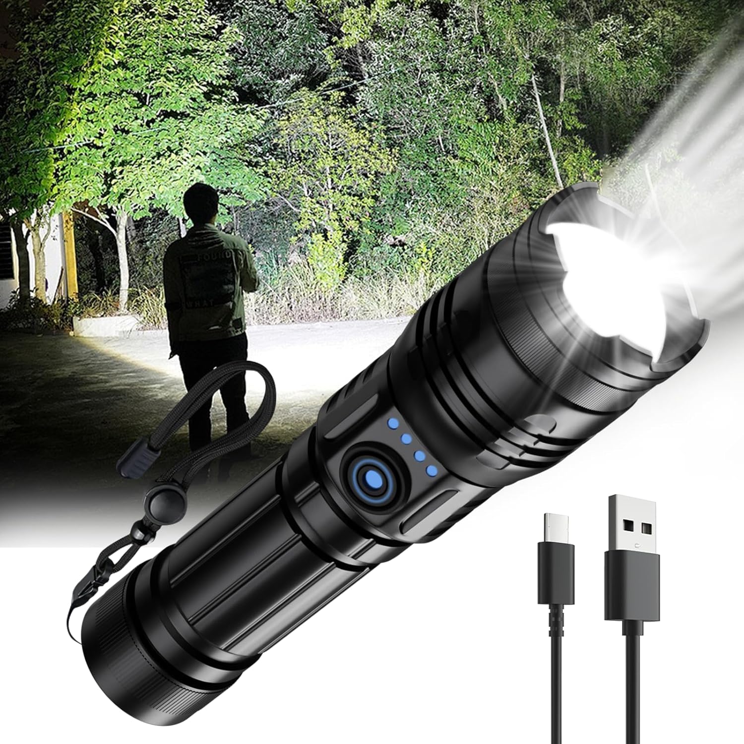 2 torce LED ricaricabili con 6 modalità di illuminazione, torcia portatile, luci zoomabili per campeggio, emergenze e avventure all'aria aperta | Leroy Merlin