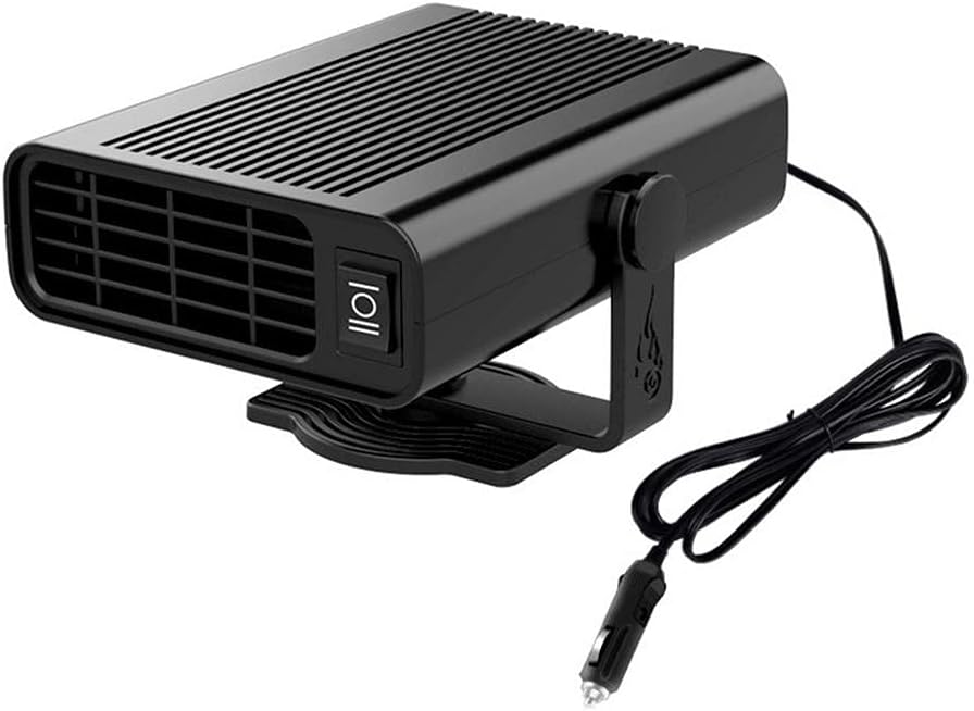 Termowentylator samochodowy, 12 V 200 W, szybkie nagrzewanie i rozmrażanie, obrotowy wtyk zapalniczki 360 stopni, czarny