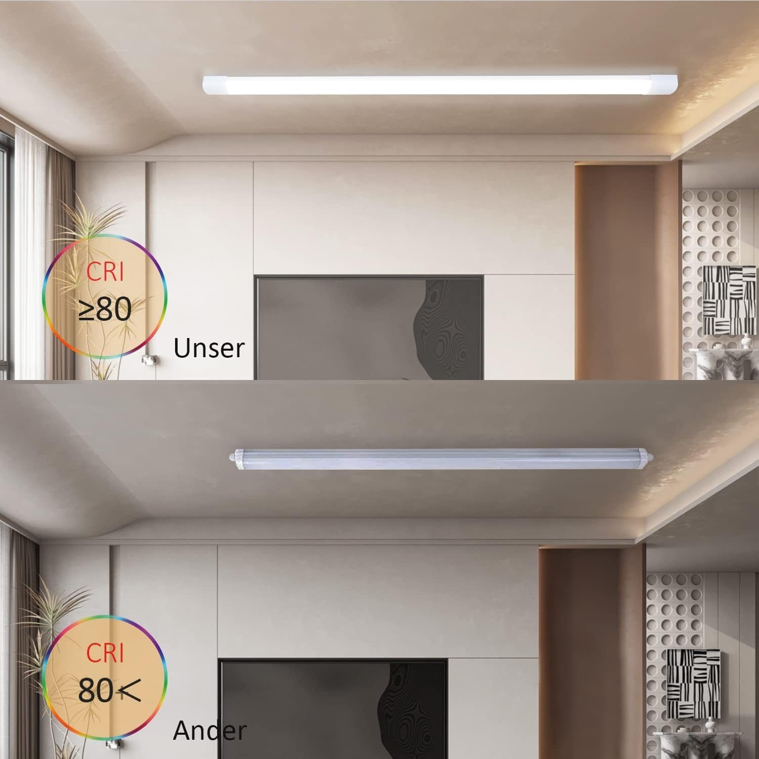 NETTLIFE Lámpara de techo LED 120 CM 36W Tubo de luz para habitación húmeda 4000K Lámpara de sótano Blanco neutro Ángulo de haz largo 180° - 8