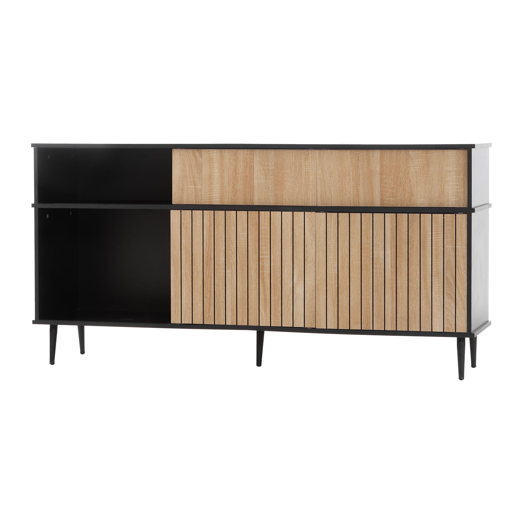 Credenza moderna - 4 ante scorrevoli e 1 cassetto - con ripiani regolabili - Naturale e Nero - 9