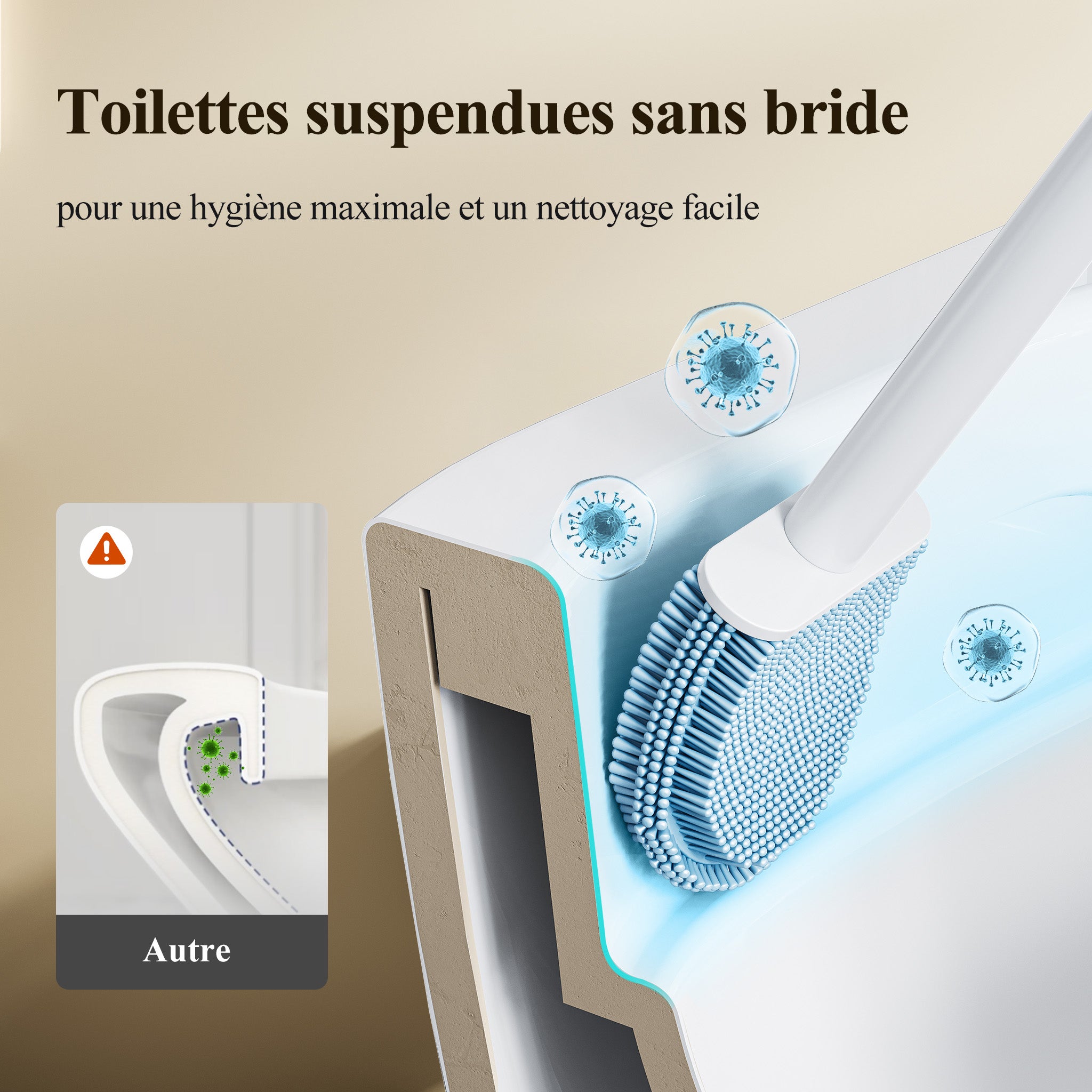 HOROW WC Suspendu sans bride Céramique, toilettes suspendues avec abattant, Conception de chasse d'eau à double orifice à 360° - 525 x 358 x 360 mm - 5