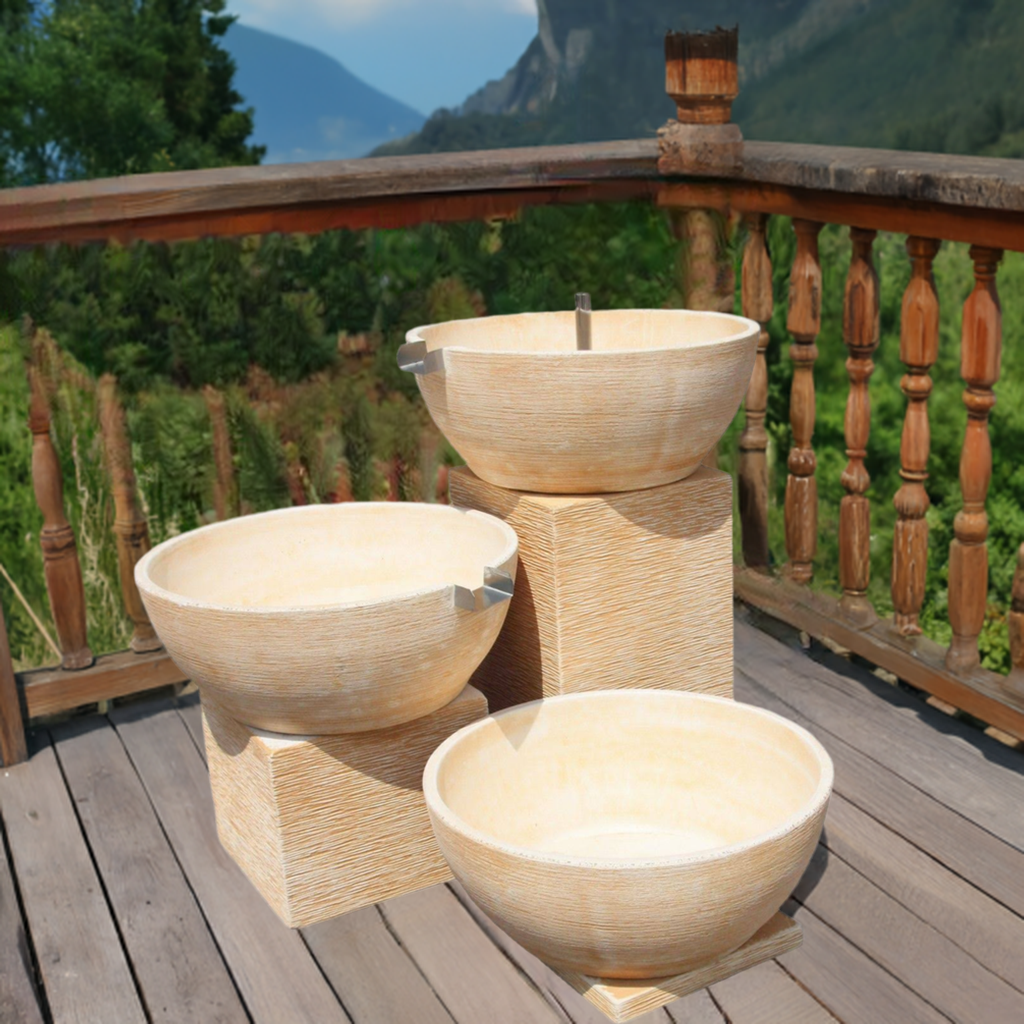 Fontaine de Jardin moderne AURE 124x124x92 cm. en Betón Pierre. Couleur Ocre - 3