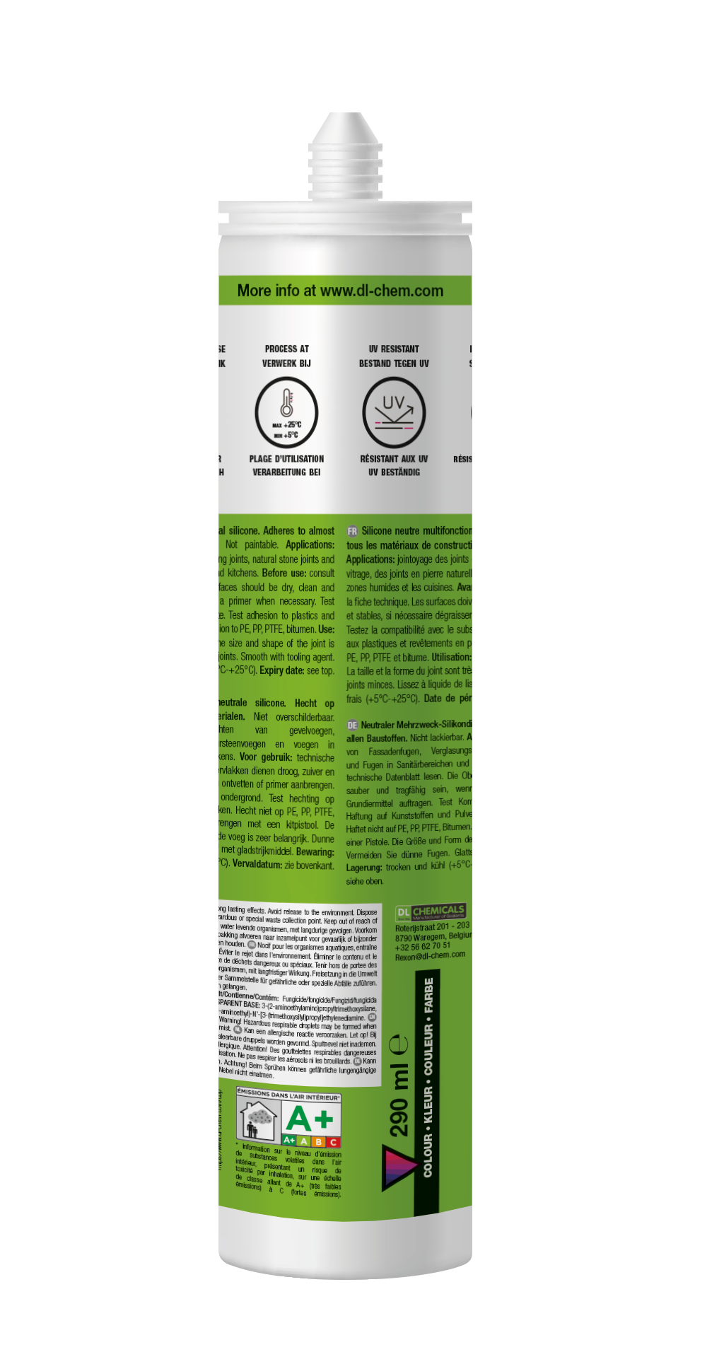 Mastic silicone neutre REXON All-in-1 Vert pâle RAL6021 290ml - 3