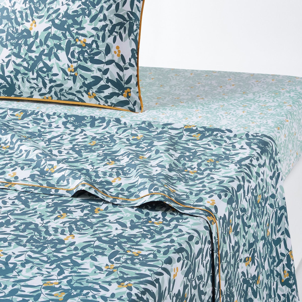 Drap percale de coton, Foliage - Imprimé bleu - 180 x 290 cm - 3