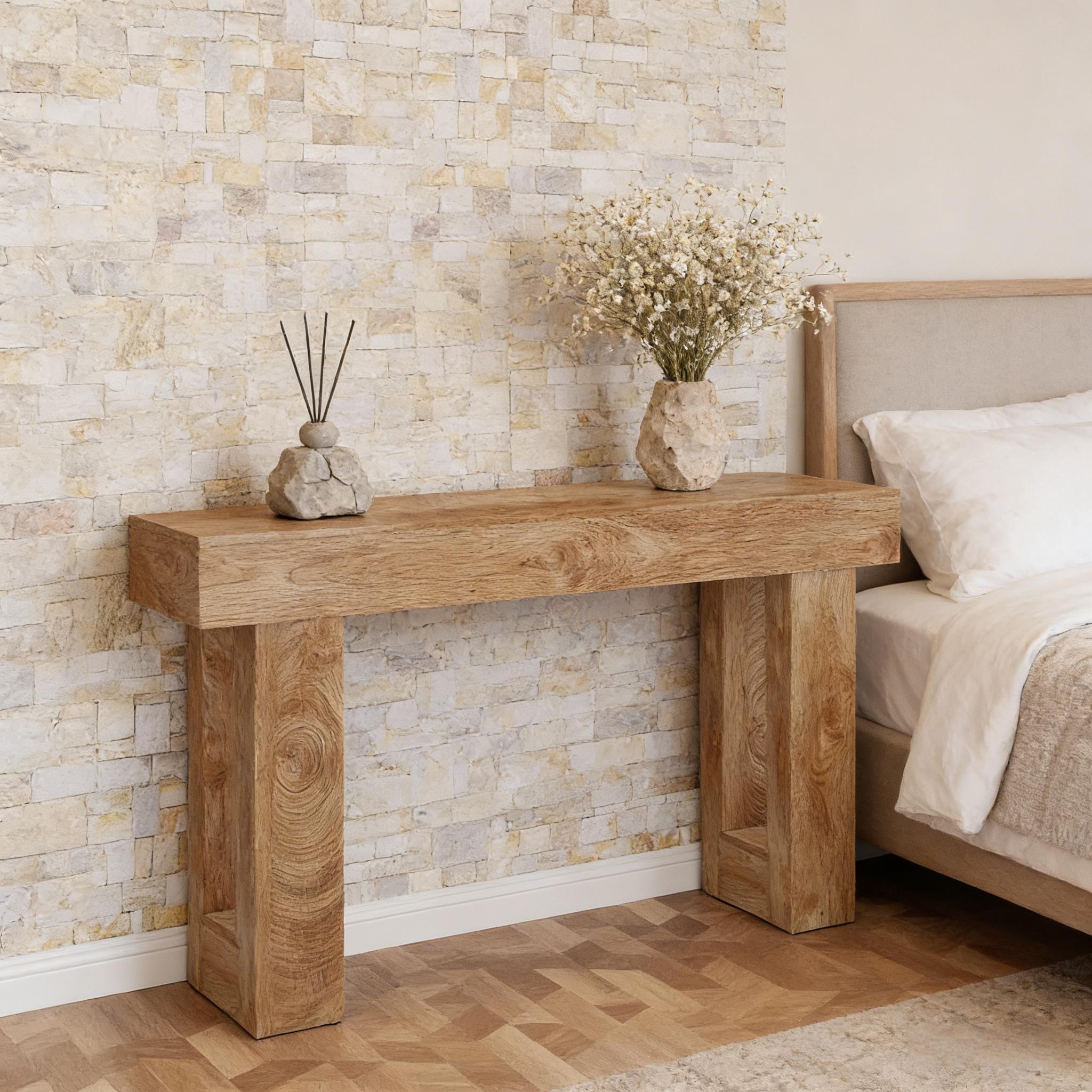 Console 160x35x85 cm avec style rustique, pieds robusts, en bois, couleur marron - 3