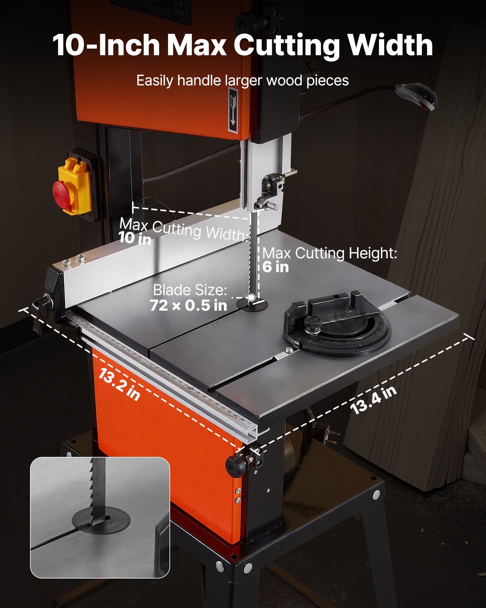 Scie à Ruban VEVOR Table avec Support 373&nbsp;W Largeur Coupe 254 mm Hauteur Coupe 160 mm Table Fonte 335x340 mm 2 Vitesses Éclairage de Travail 360° - 4