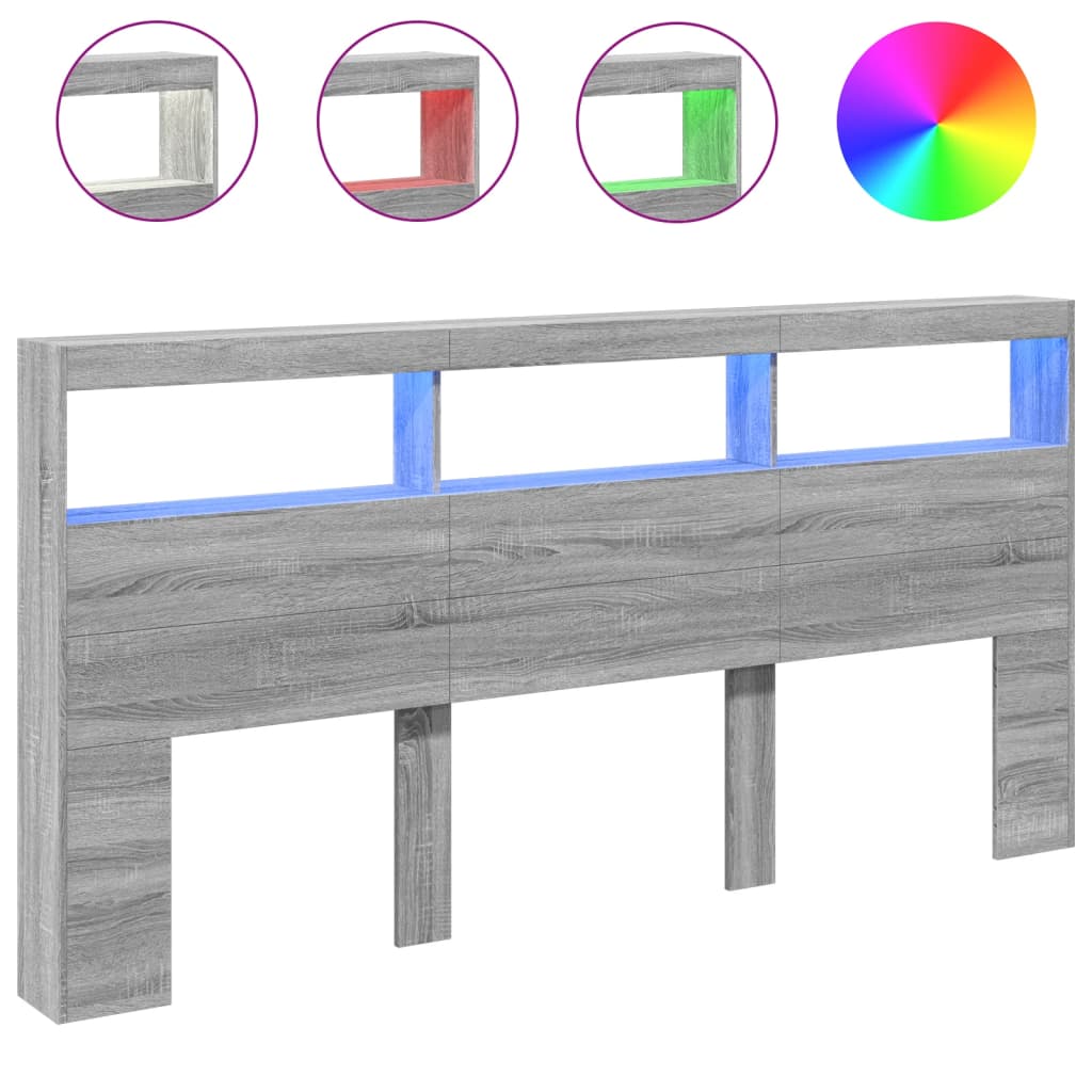 Armoire tête de lit avec LED sonoma gris 200x17x102 - 2