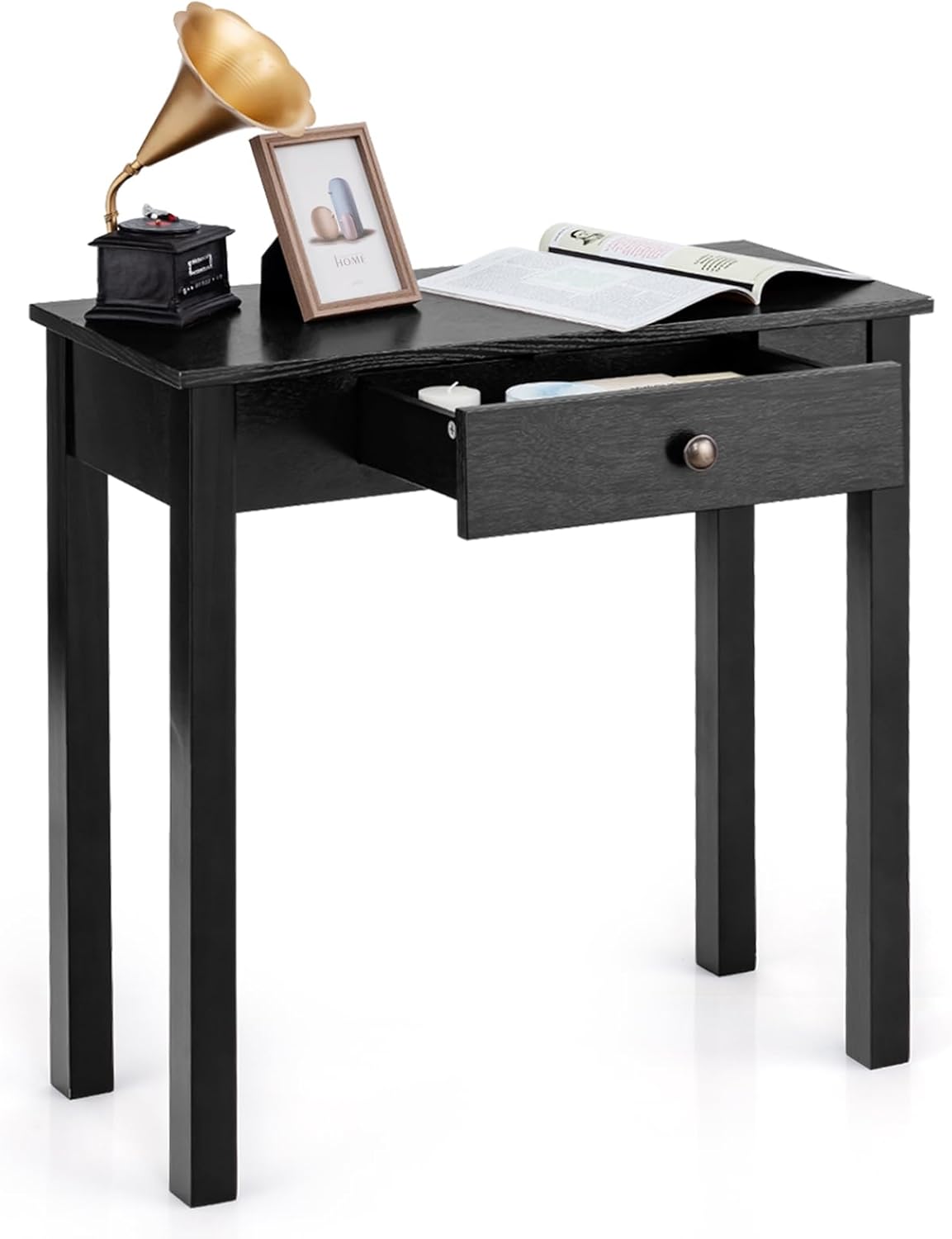 Stolik konsolowy z szufladą, wąski, stolik pomocniczy, przemysłowy z drewna, stół do przedpokoju, salonu, sypialni, 71 x 30 x 71 cm (czarny)