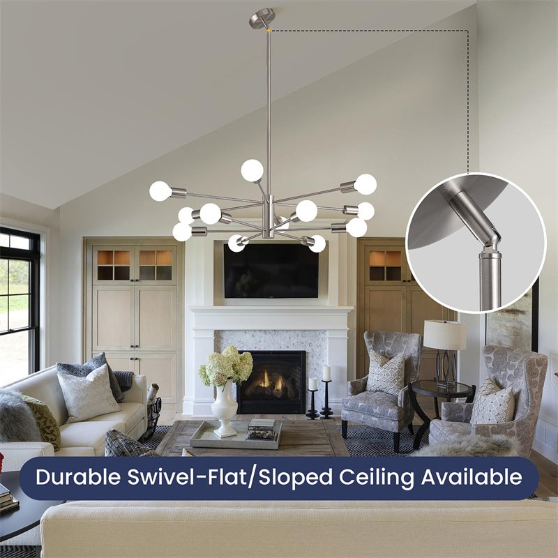 Nowoczesny żyrandol Sputnik,industrialna chromowana lampa sufitowa z 12 źródłami światła oświetlenie,wysokość jadalni,żarówka nie jest dołączona - 4