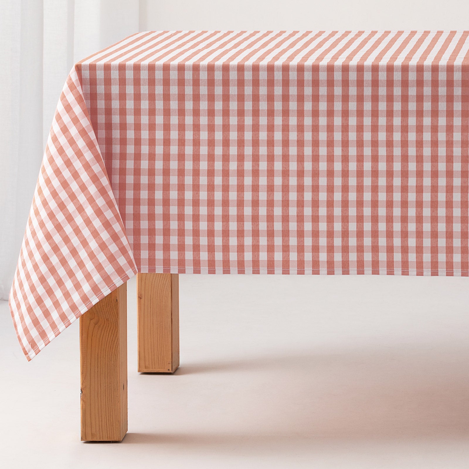 Mantel antimanchas rectangular cuadro vichy, algodón, tacto tela color salmón 140x180 cm