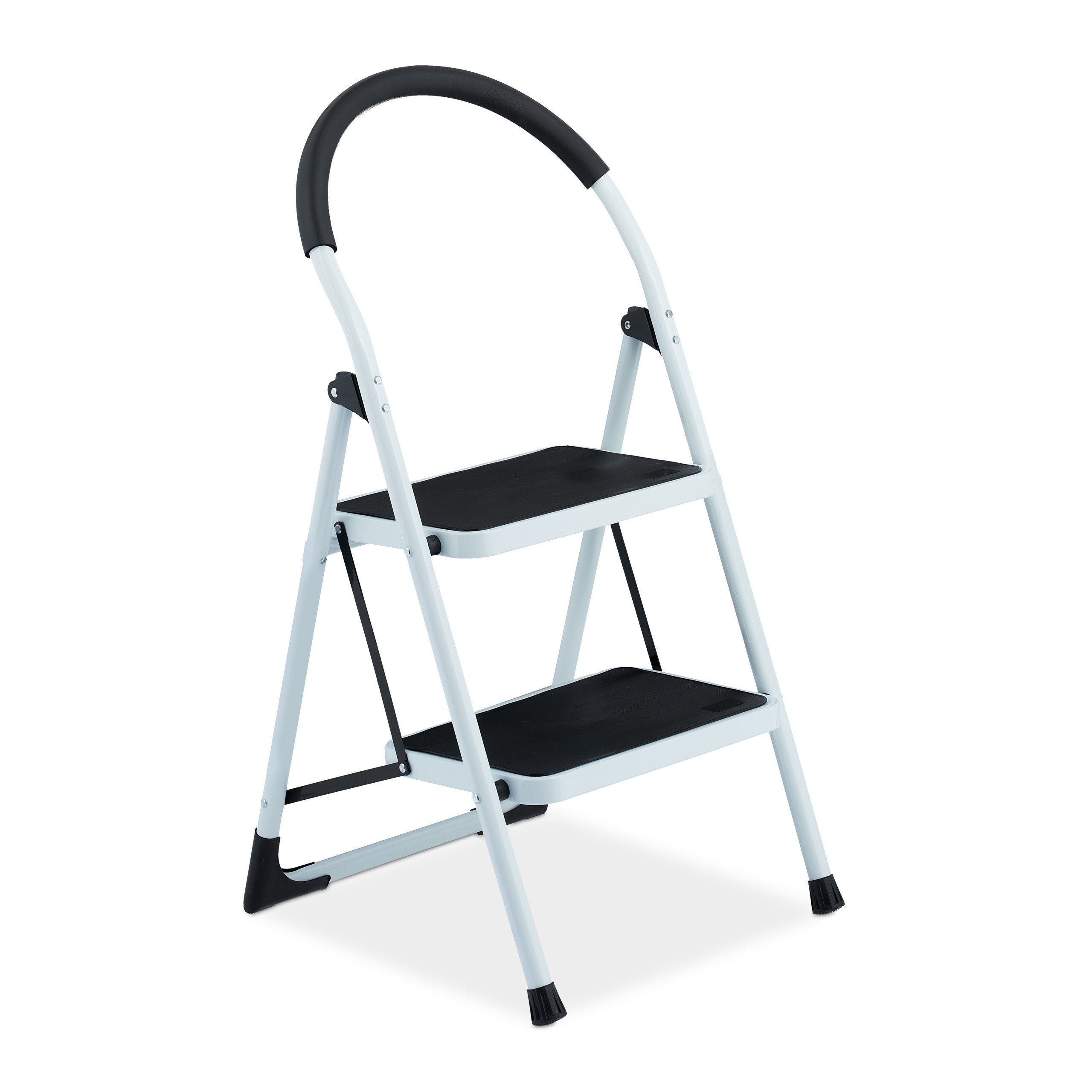 Relaxdays Scaletta in Acciaio, Scala Pieghevole con 2 Gradini, Antiscivolo, per Uso Domestico, Fino a 120 kg, Bianco, HxLxP: 92 x 47 x 50 cm ca