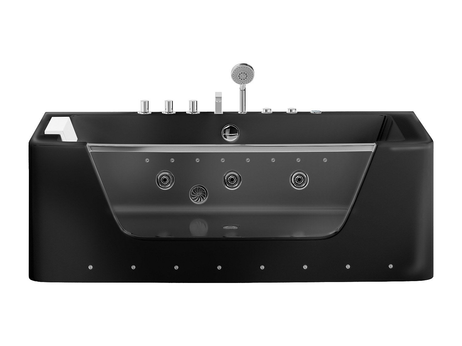 Baignoire balnéo vitrée semi-îlot à leds DYONA - 1 place - 260L - 170*85*58cm - Noir brillant - 2