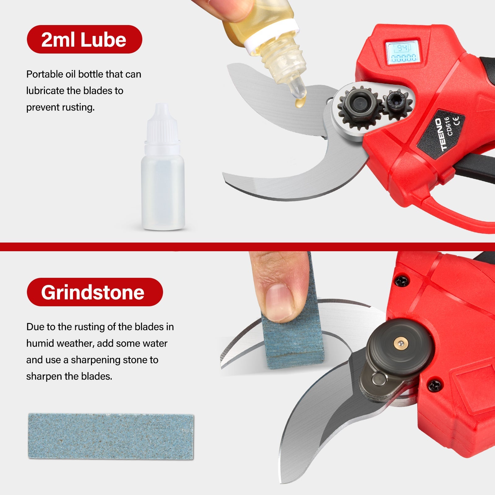 TEENO Sécateur électrique sur fil brushless 30mm avec LCD, 2 * 2000mAh Batteries - 5