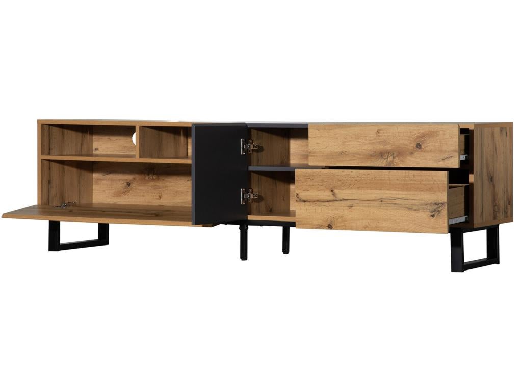 Meuble TV 180cm style industriel à grain de bois - naturel - 4