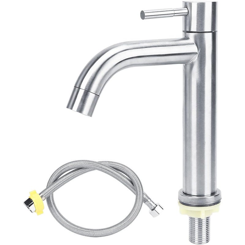 Bateria łazienkowa ze stali nierdzewnej z pojedynczym uchwytem do zimnej wody (kolor galwanizowany) z wężykiem 60 cm