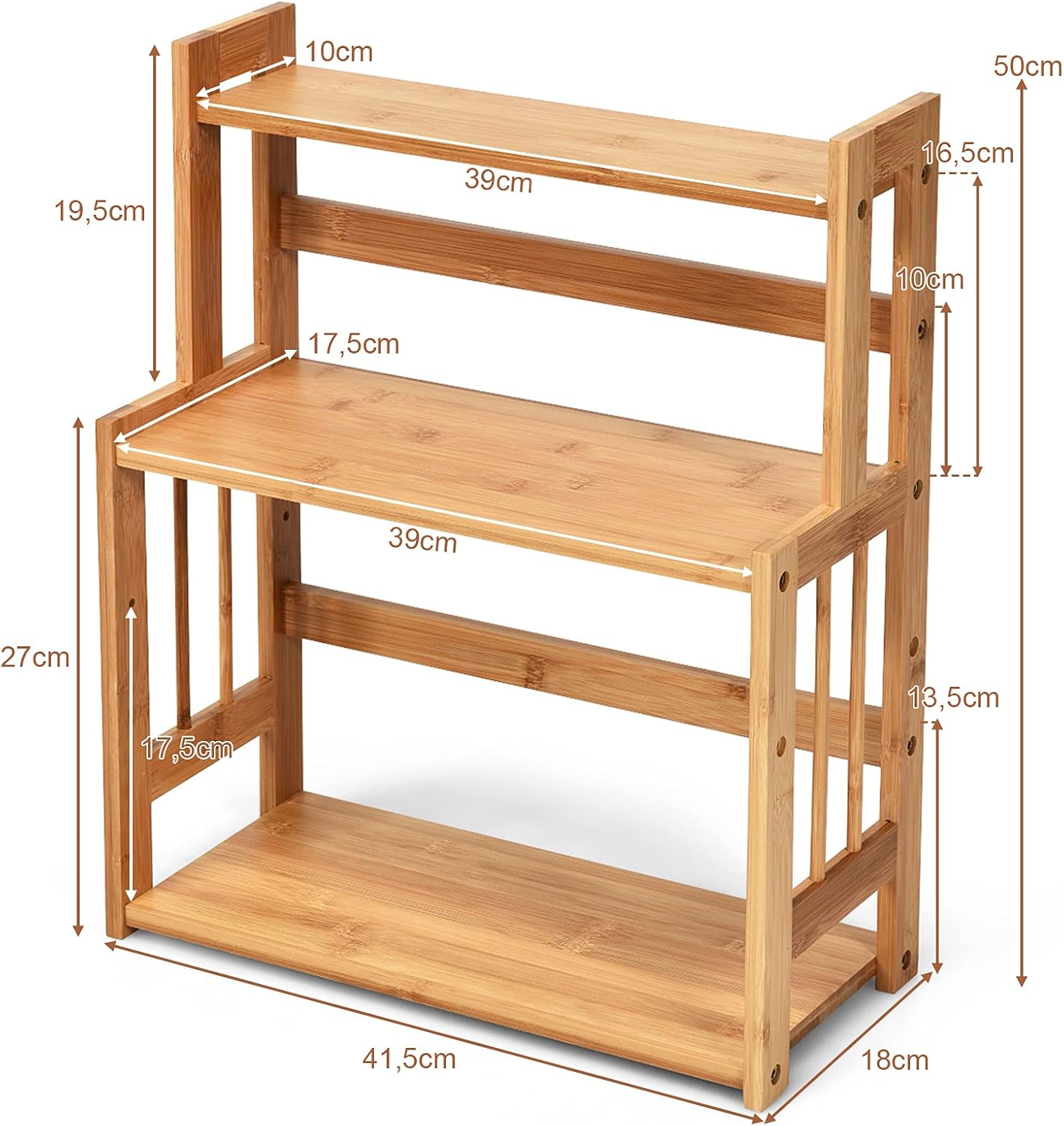 Étagère à Épices en Bambou Naturel, Porte-Épice à 3 Niveaux avec Tablette Réglable en Hauteur, Étagère de Rangement pour Cuisine, 41,5x18x50 CM - 4
