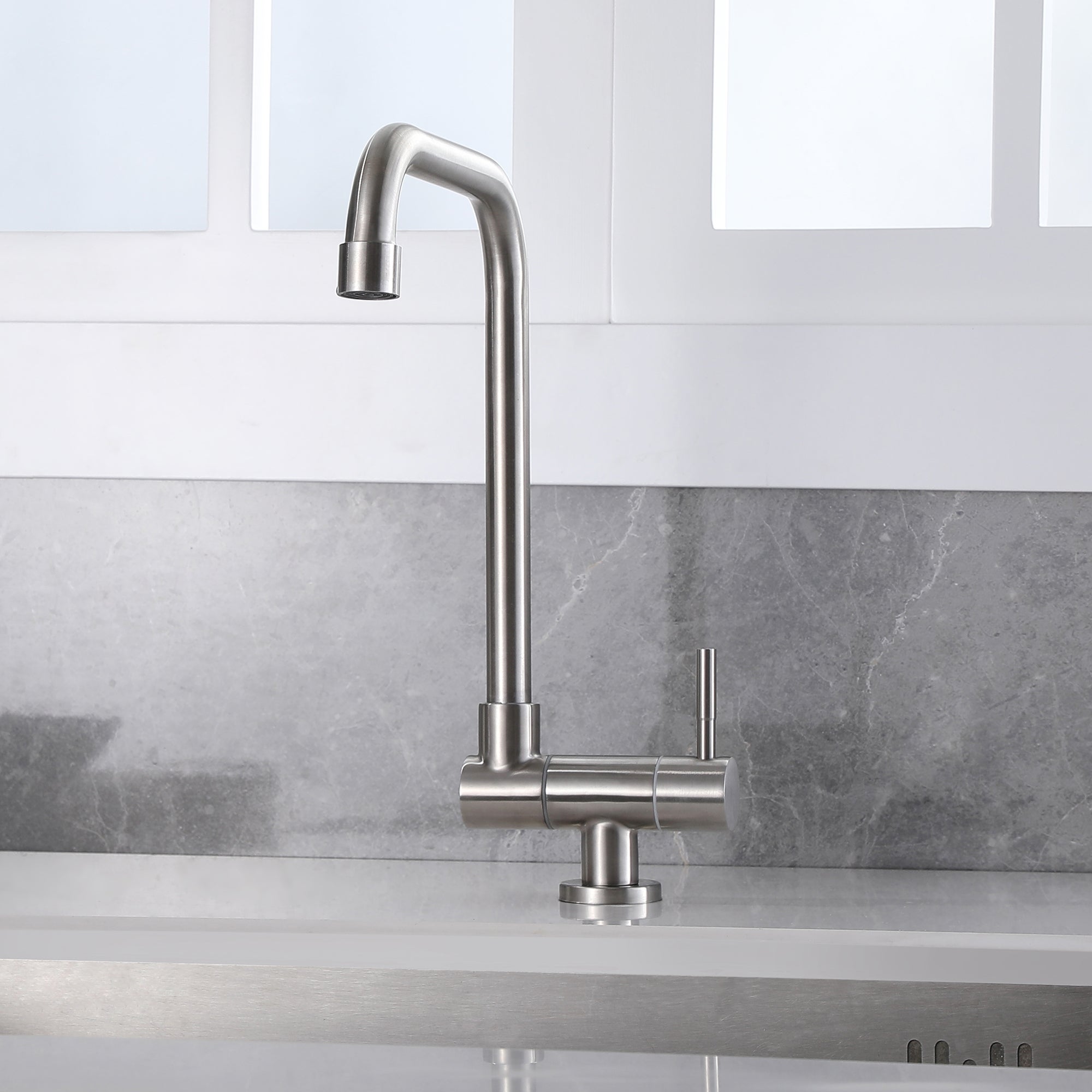 SUMERAIN Robinet de Cuisine Rabattable Pivotant à 360°, Robinet en Acier Inoxydable pour Eau Froide Seulement - 5