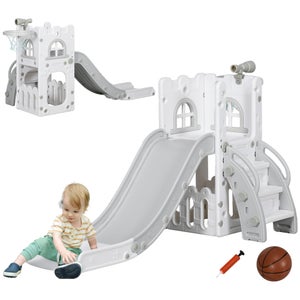 Toboggan Enfant 8 En 1 Garvee – Structure D'escalade, Tunnel, Panier Basket, Télescope, Bascule, Rangement – Pour Intérieur Et Extérieur, Dès 1 An