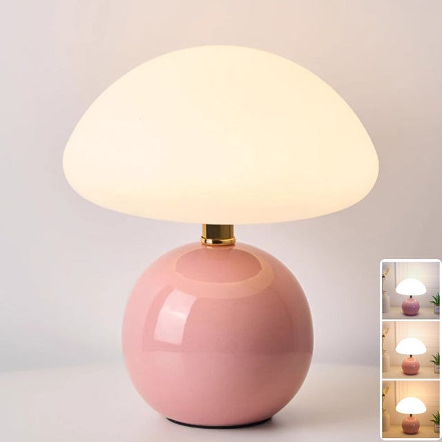 Lampa stołowa w kształcie grzyba, lampka nocna, artystyczna lampa z ceramiczną podstawą, bezstopniowo ściemniana lampa biurkowa, 3 tryby oświetlenia