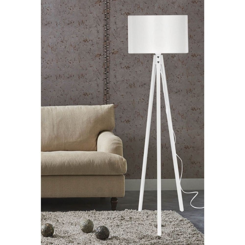 Lampadaire tripode en bois et tissu blanc RODI 36x h136 cm - 4
