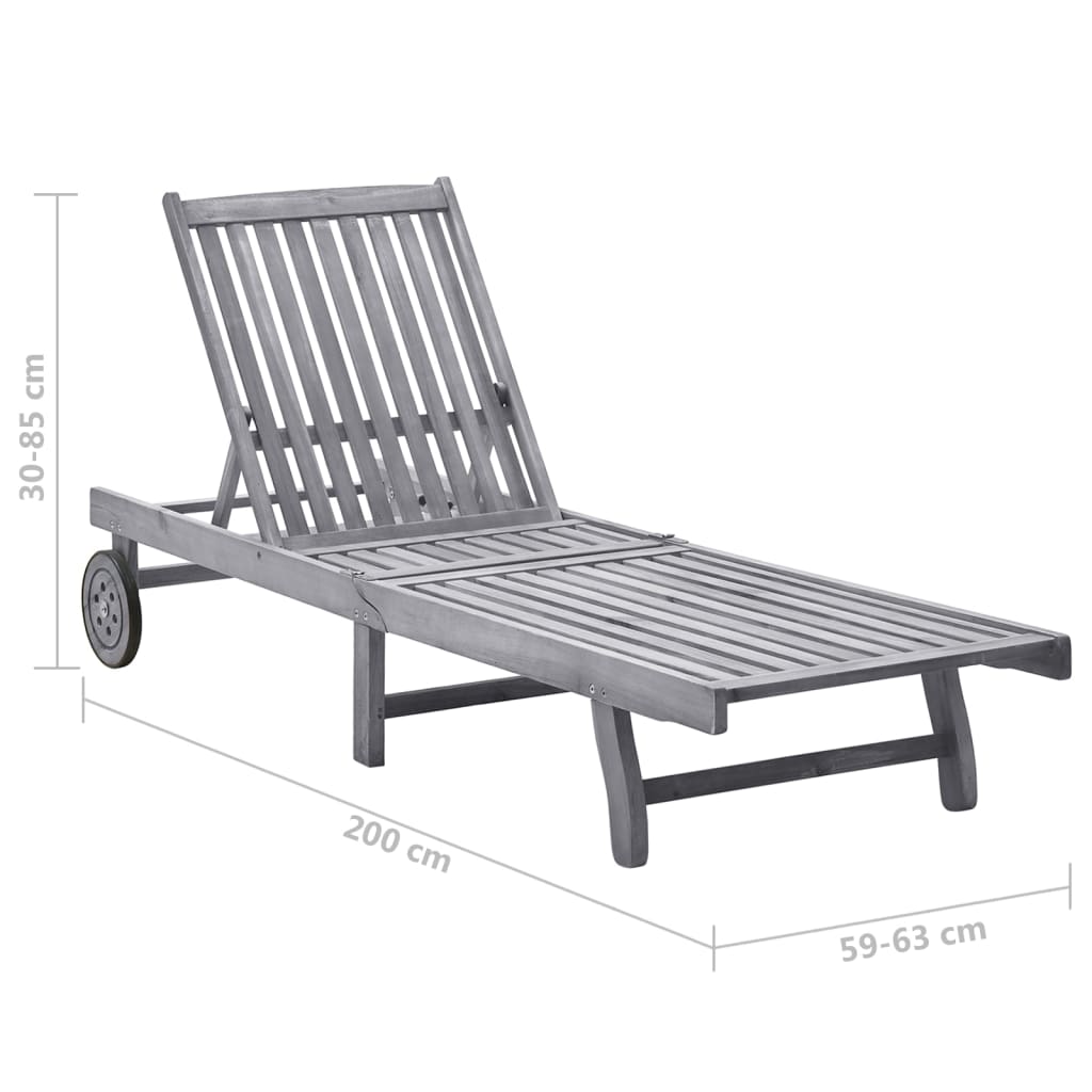 Chaise longue de jardin avec coussin Gris Bois d'acacia solide 2 - 6
