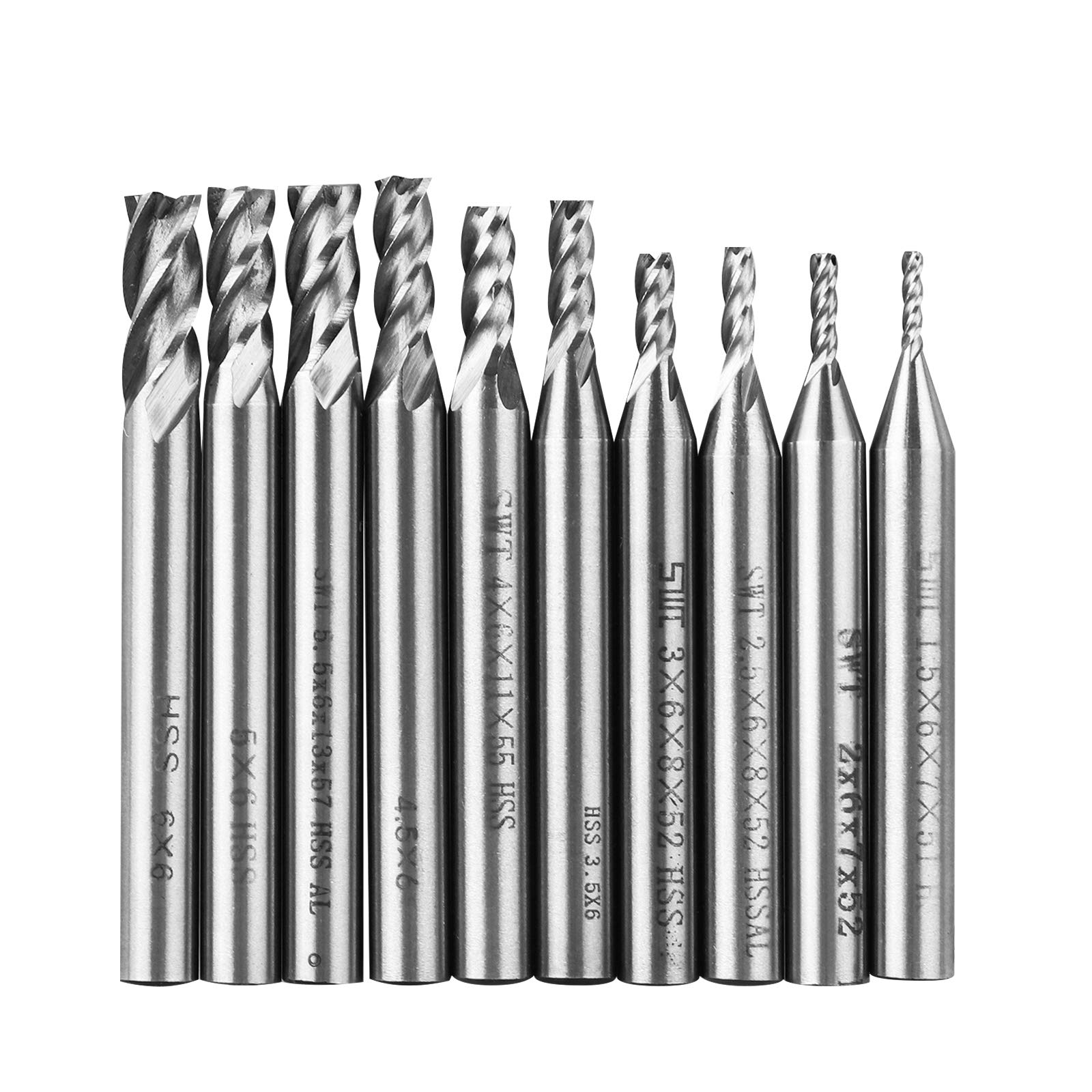 1,5 do 6 mm Zestaw wierteł HSS z chwytem prostym CNC 4-ostrzowy frez trzpieniowy, zestaw narzędzi do drewna, aluminium, stali i tytanu, 10 szt.