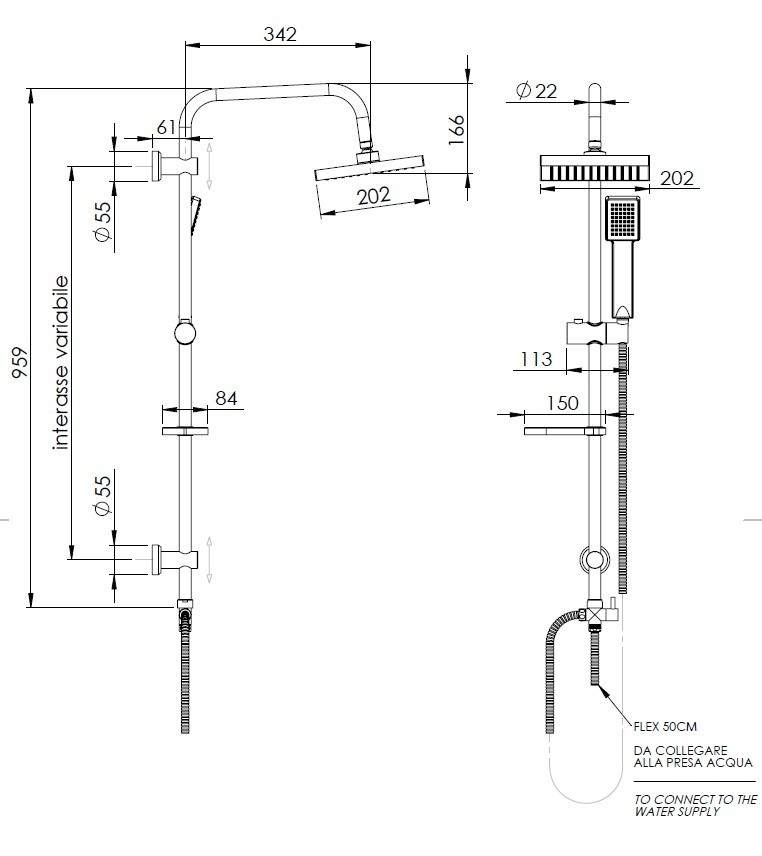 Colonna doccia Nature quadrata cromo di Damast - 3