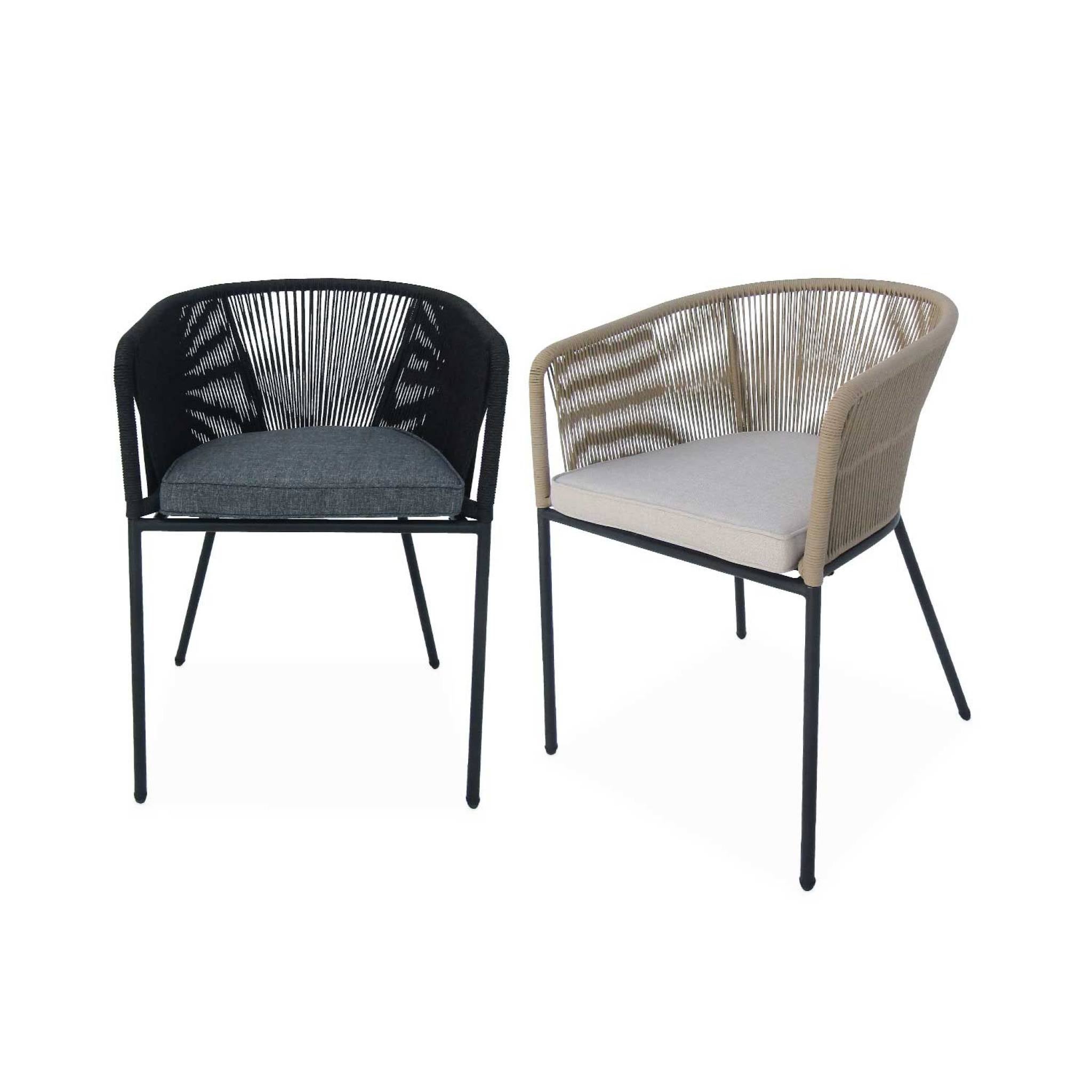 Lot de 4 fauteuils de jardin en corde beige et acier galvanisé. coussin beige SANTOS - 7