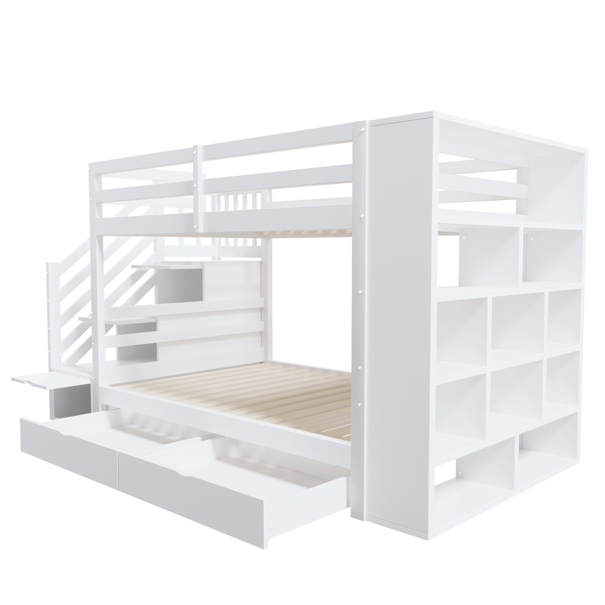Lit superposé 90 x 200 cm, avec échelle de sécurité, tiroirs de rangement et placard, blanc - 7
